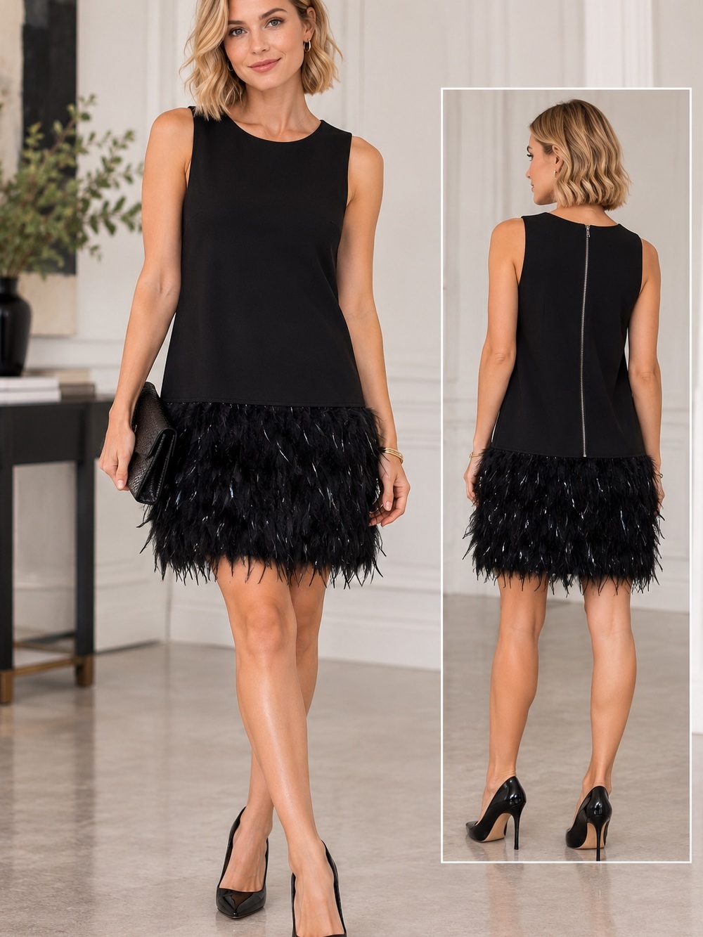 🖤MAKE OFFER🖤 NWT Pink Tartan Black Feather Mini Dress Cocktail $395 Sz Medium
